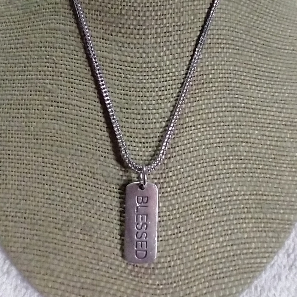 Silvertone blessed necklace christian catholic religious positivity affirmation